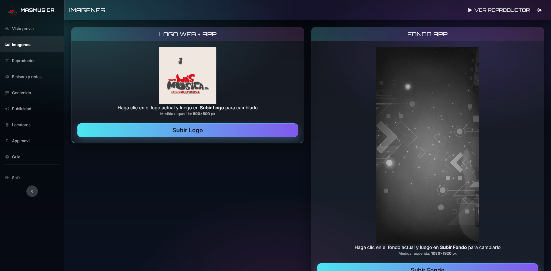 Imagenes del panel del reproductor